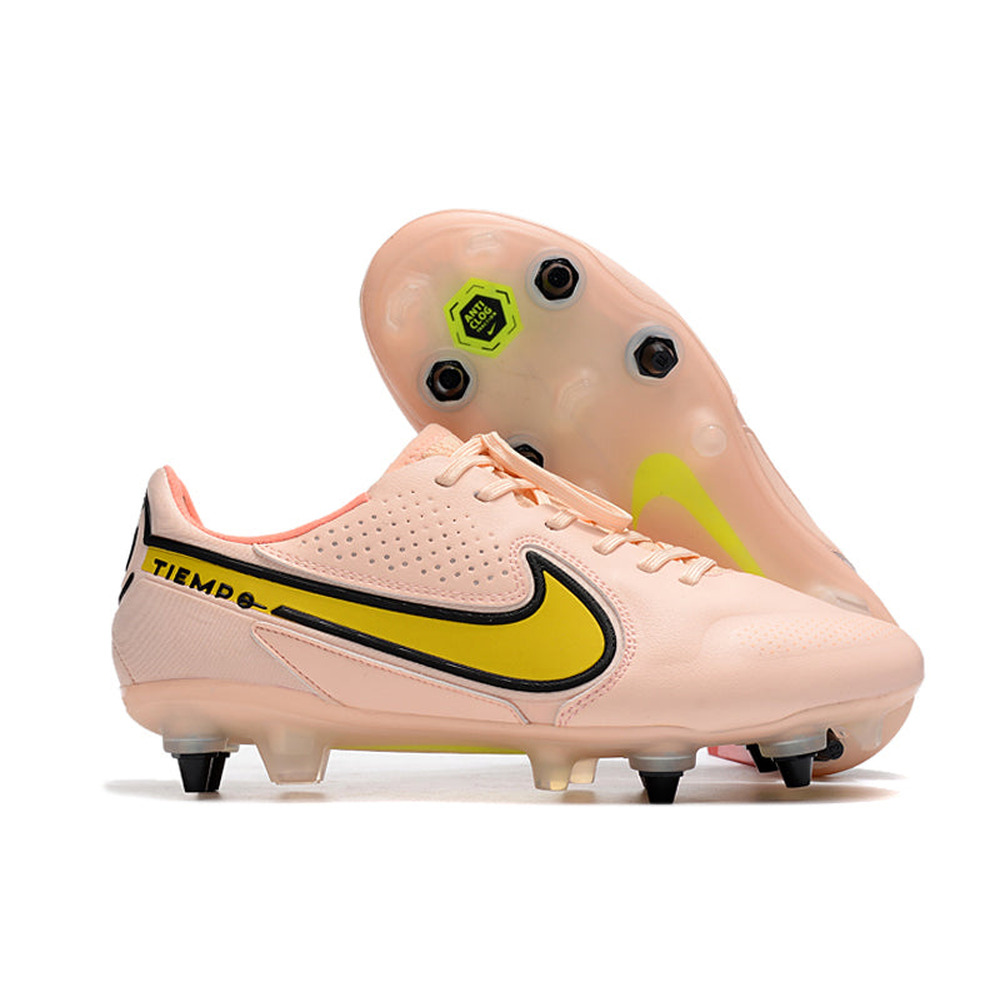 Chuteira Campo Nike Tiempo Legend 9 Elite Trava Mista Rosa e Amarelo 