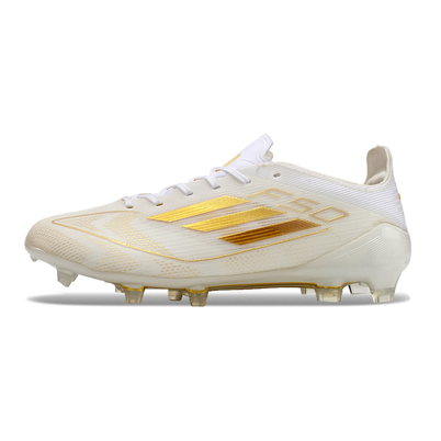 Chuteira Campo Adidas F50 FG Branca e Dourada 