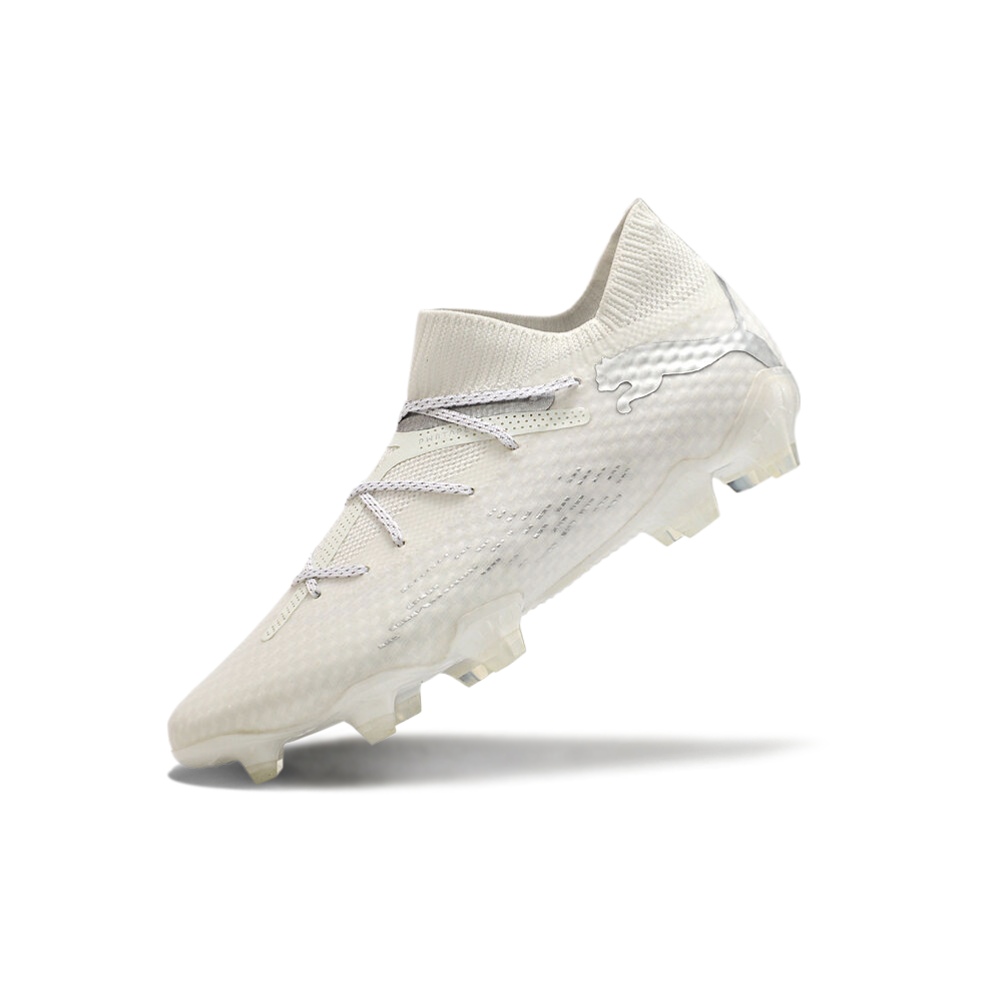 Chuteira Campo Puma Future 7 FG Branca e Prata 