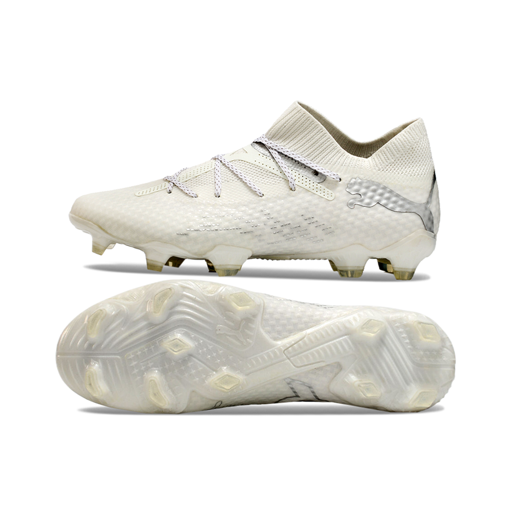 Chuteira Campo Puma Future 7 FG Branca e Prata 