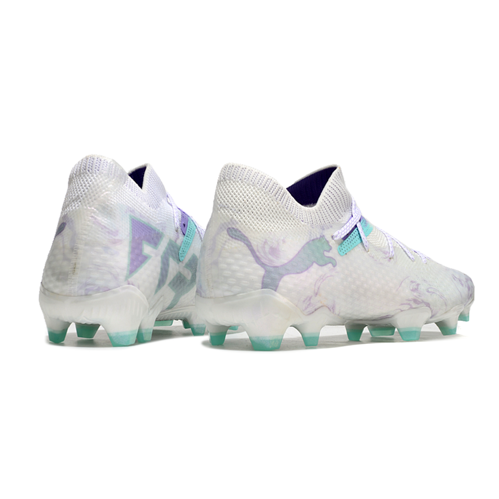 Chuteira Campo Puma Future 7 FG Branca, Verde e Roxo 