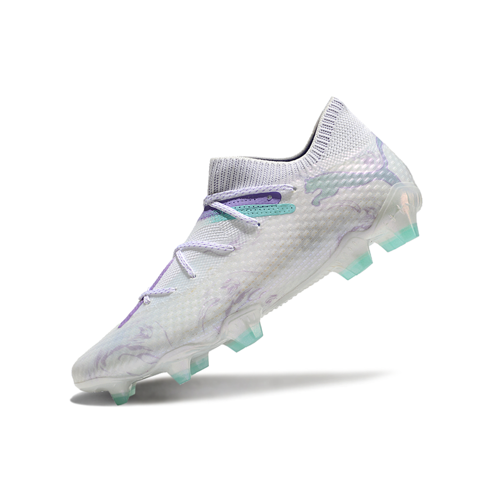 Chuteira Campo Puma Future 7 FG Branca, Verde e Roxo 