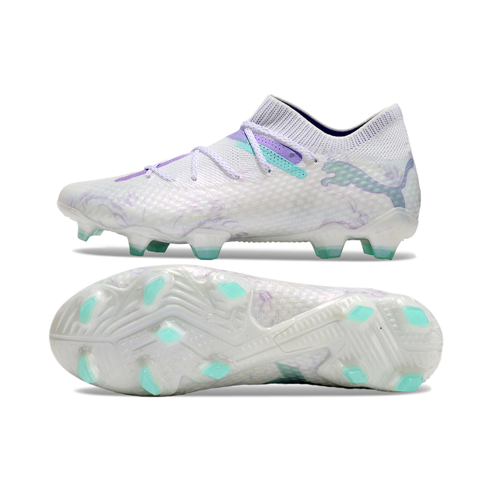 Chuteira Campo Puma Future 7 FG Branca, Verde e Roxo 