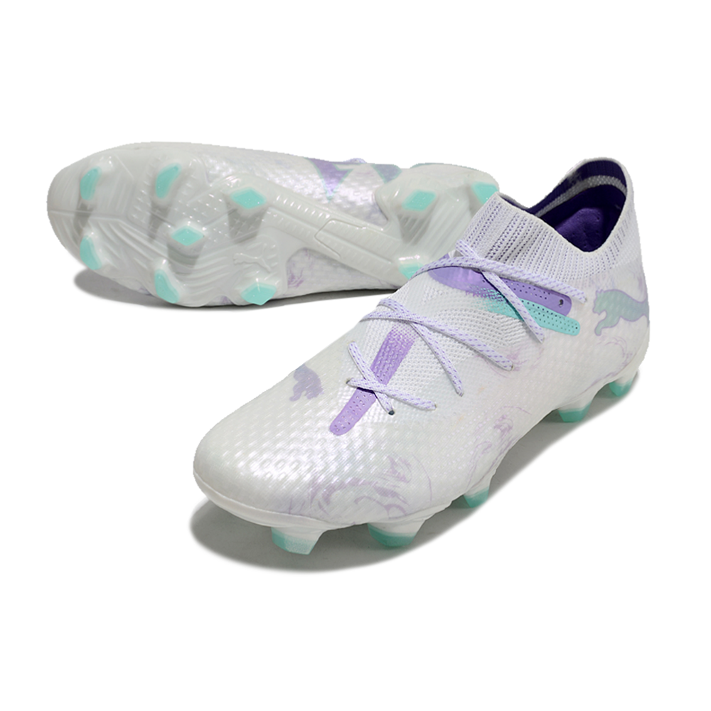 Chuteira Campo Puma Future 7 FG Branca, Verde e Roxo 