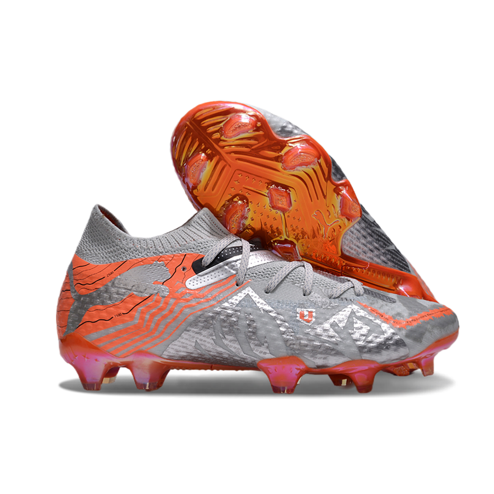 Chuteira Campo Puma Future 7 FG Cinza e Laranja