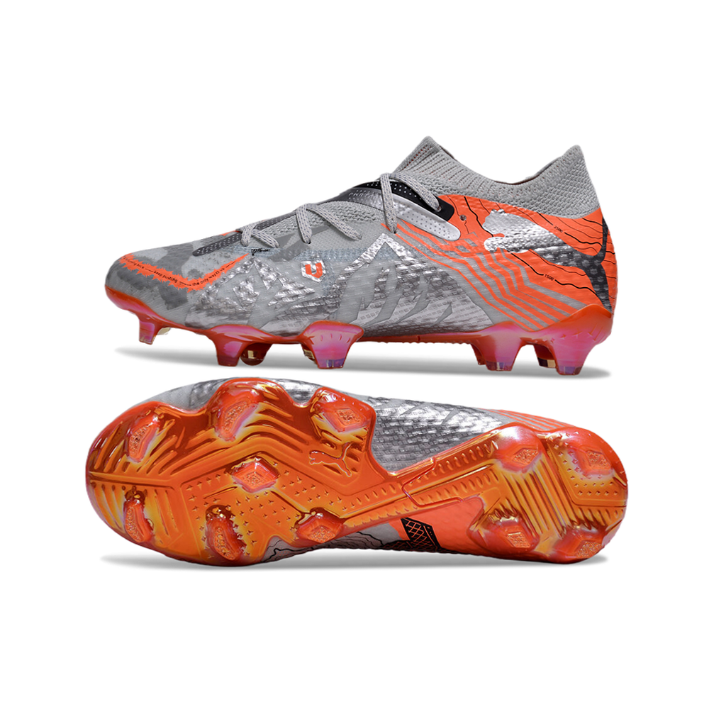 Chuteira Campo Puma Future 7 FG Cinza e Laranja