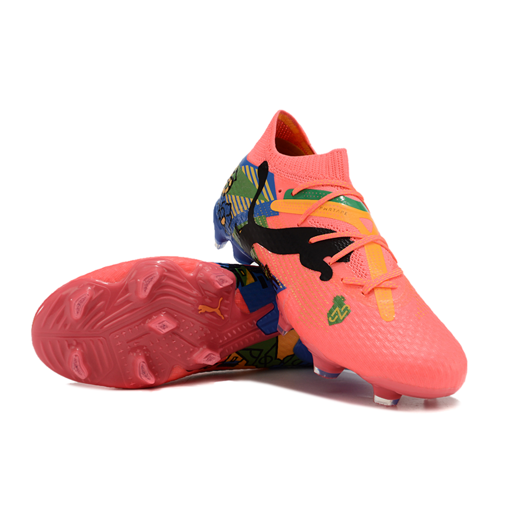 Chuteira Campo Puma Future 7 FG Rosa, Azul, Verde e Amarelo 