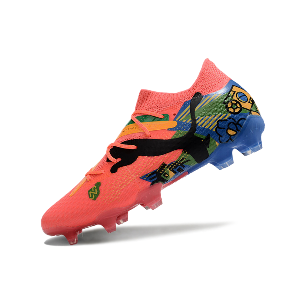 Chuteira Campo Puma Future 7 FG Rosa, Azul, Verde e Amarelo 