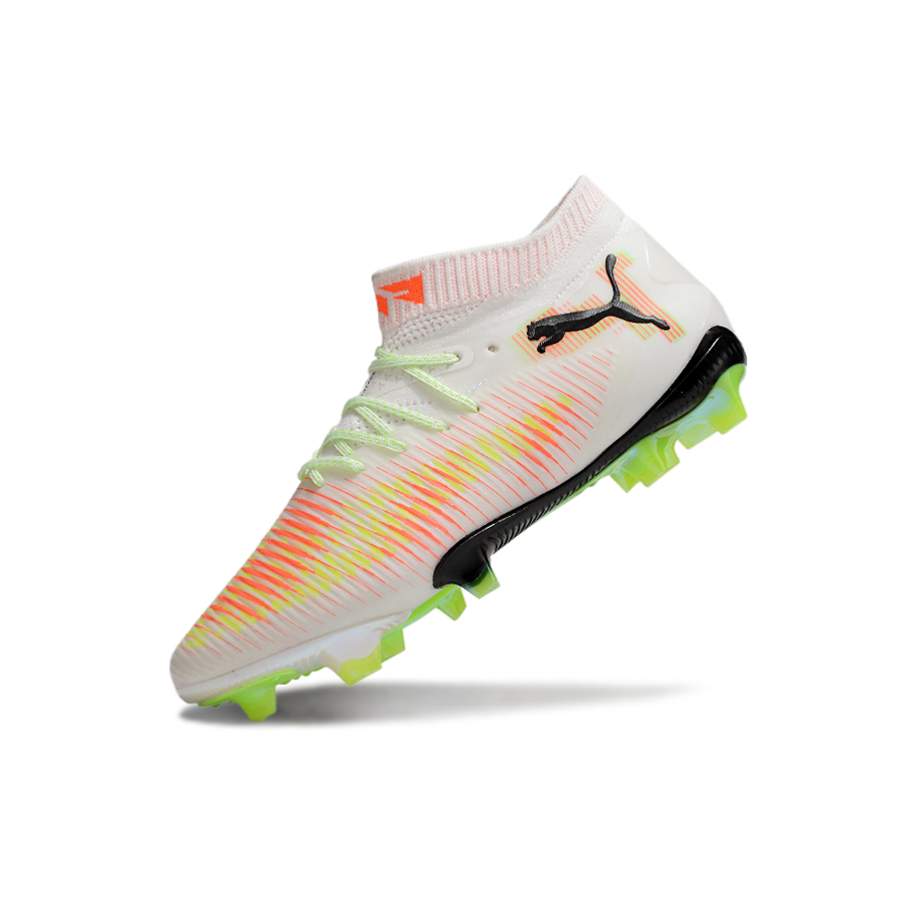 Chuteira Campo Puma Future 8 FG Branca, Laranja e Verde 
