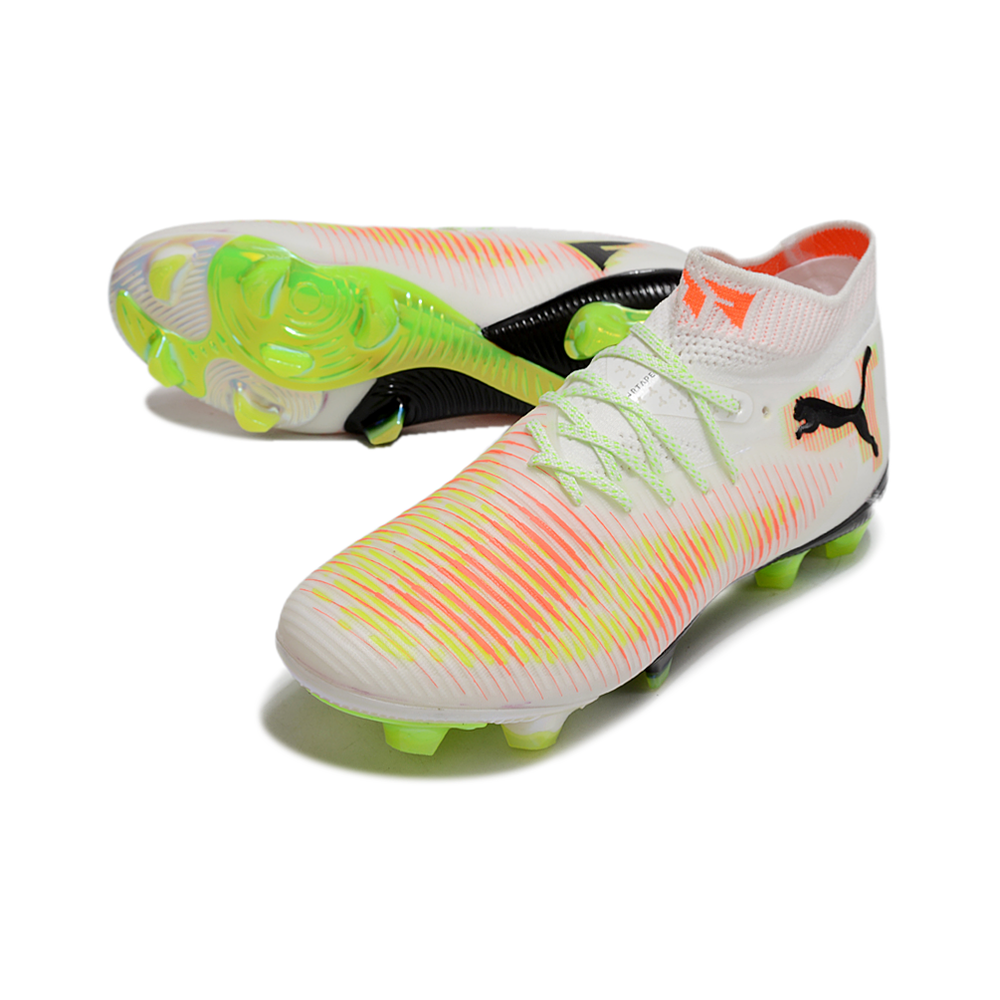Chuteira Campo Puma Future 8 FG Branca, Laranja e Verde 