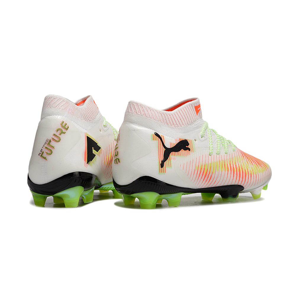 Chuteira Campo Puma Future 8 FG Branca, Laranja e Verde 