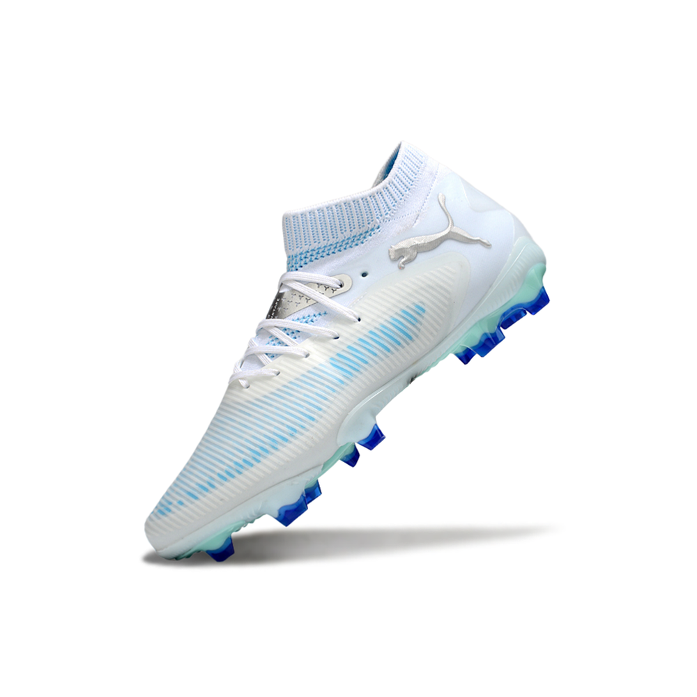 Chuteira Campo Puma Future 8 FG Branco e Azul