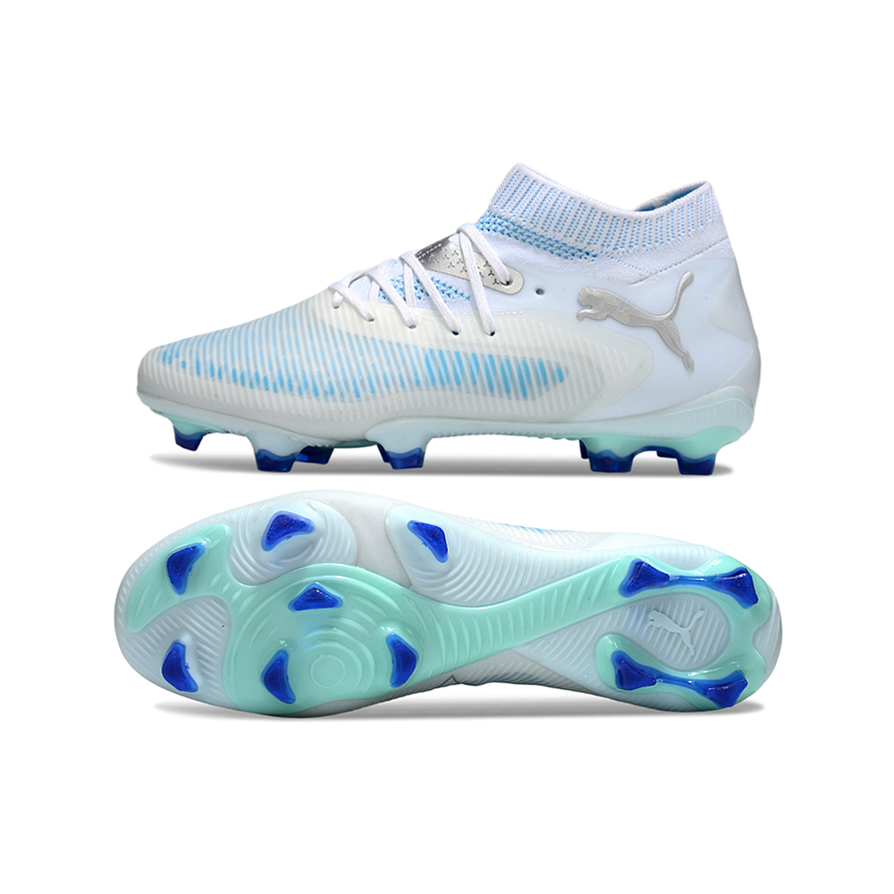 Chuteira Campo Puma Future 8 FG Branco e Azul