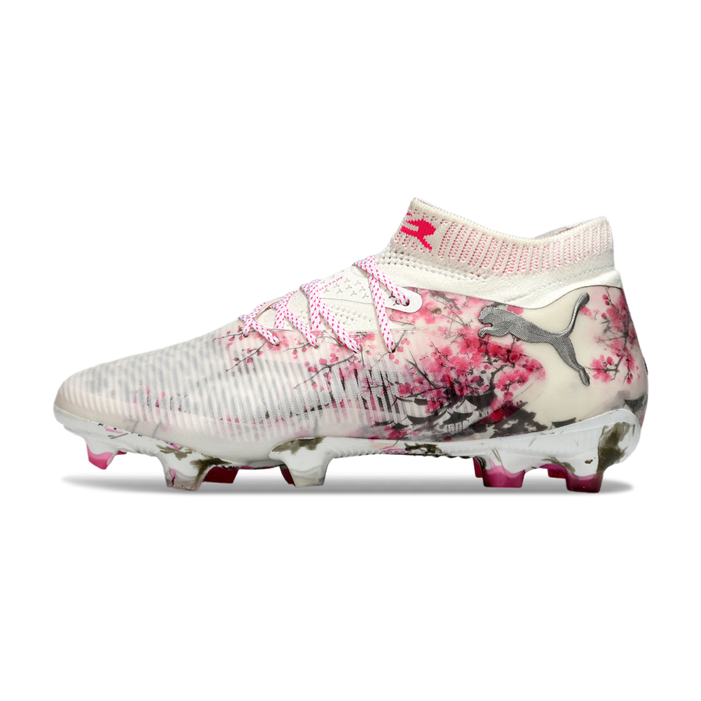 Chuteira Campo Puma Future 8 FG Branco e Rosa