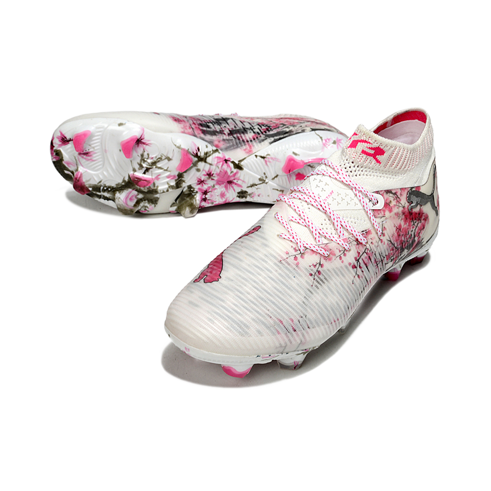 Chuteira Campo Puma Future 8 FG Branco e Rosa