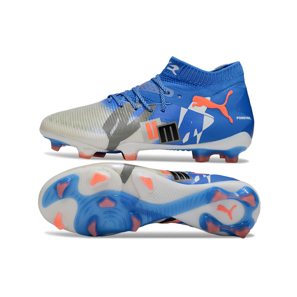Chuteira Campo Puma Future 8 FG Cinza e Azul 