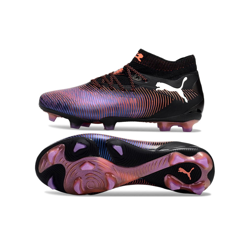 Chuteira Campo Puma Future 8 FG Preta, Vermelho e Roxo 