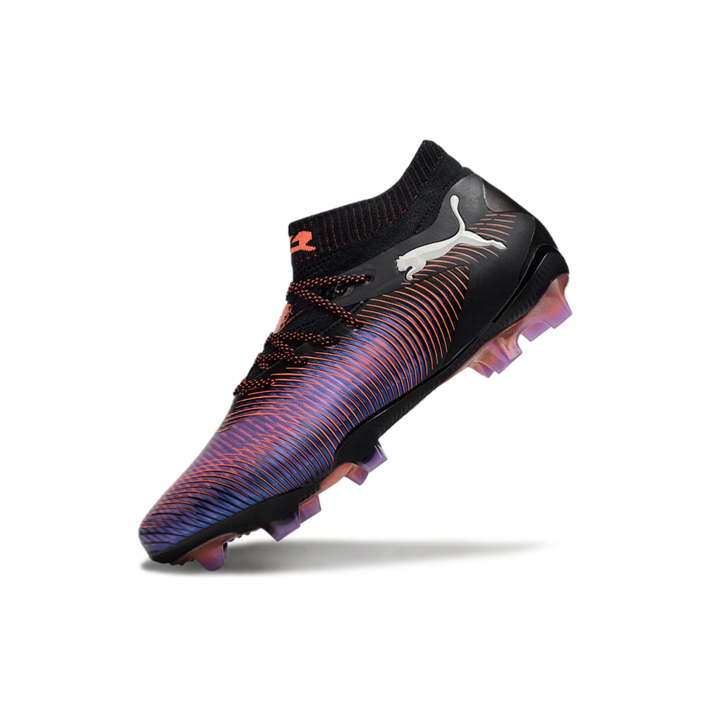 Chuteira Campo Puma Future 8 FG Preta, Vermelho e Roxo 