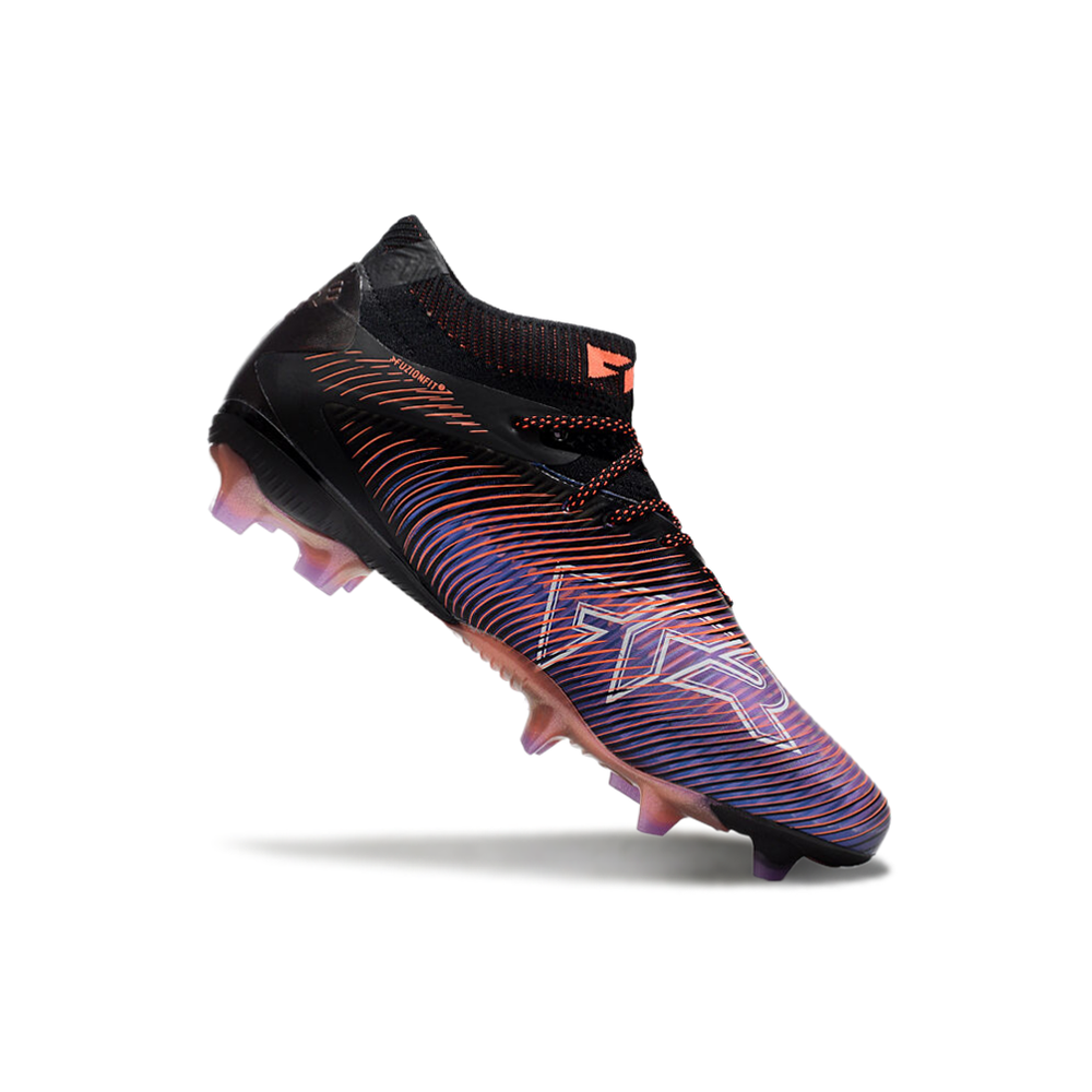 Chuteira Campo Puma Future 8 FG Preta, Vermelho e Roxo 