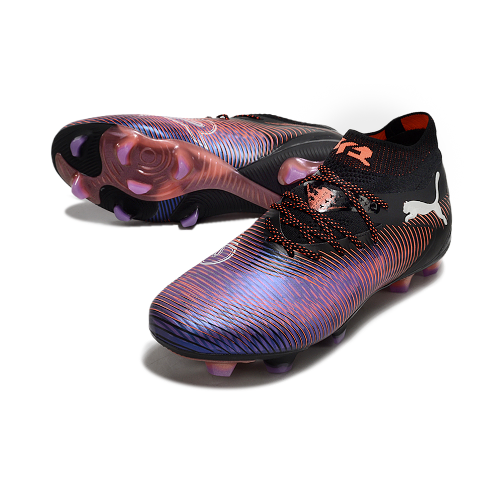 Chuteira Campo Puma Future 8 FG Preta, Vermelho e Roxo 