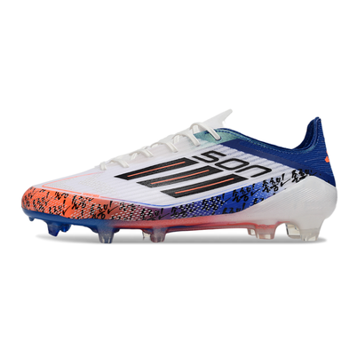 Chuteira Campo Adidas F50 FG Branca, Azul e Laranja