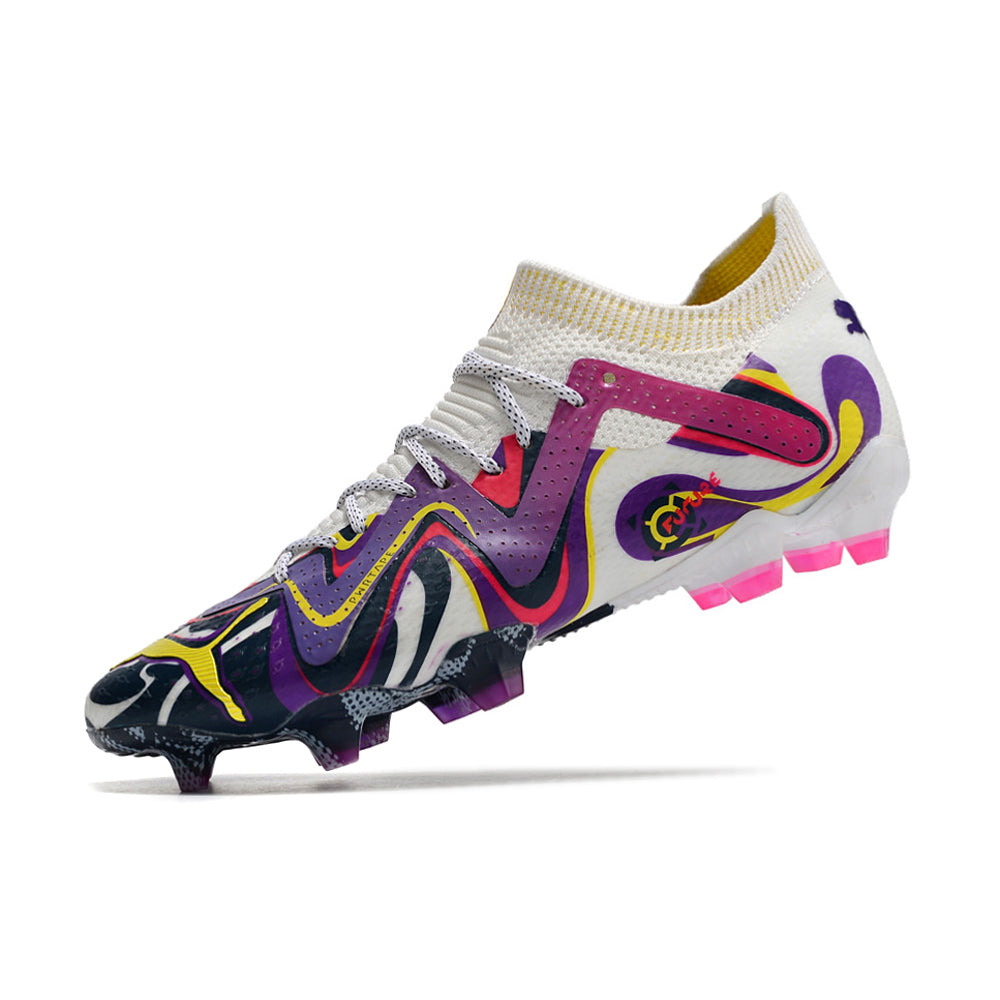 Chuteira Campo Puma Future Ultimate FG Branca e Roxa 