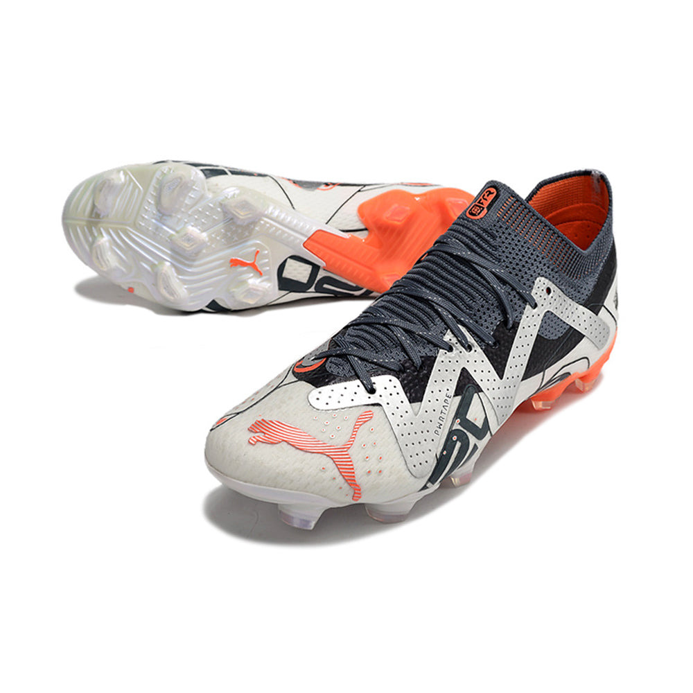 Chuteira Campo Puma Future Ultimate FG Branca, Prata e Laranja 