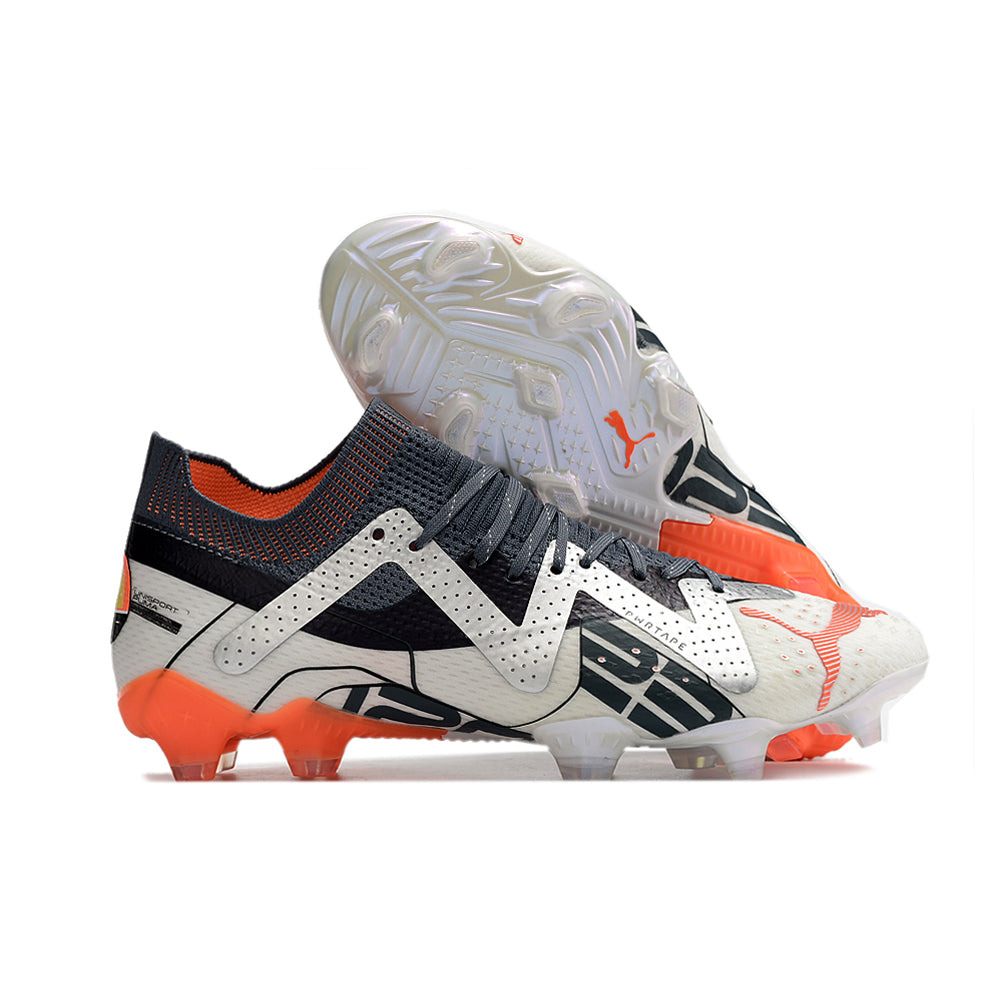 Chuteira Campo Puma Future Ultimate FG Branca, Prata e Laranja 