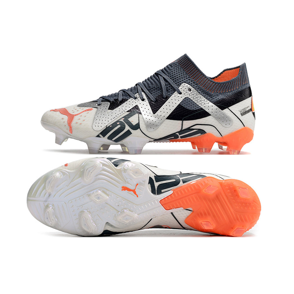 Chuteira Campo Puma Future Ultimate FG Branca, Prata e Laranja 