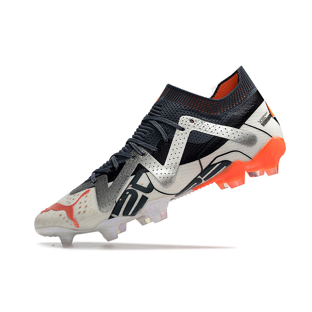 Chuteira Campo Puma Future Ultimate FG Branca, Prata e Laranja 