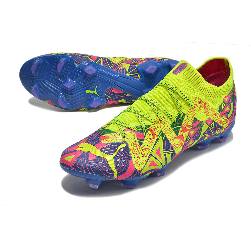 Chuteira Campo Puma Future Ultimate FG Verde, Rosa e Azul 