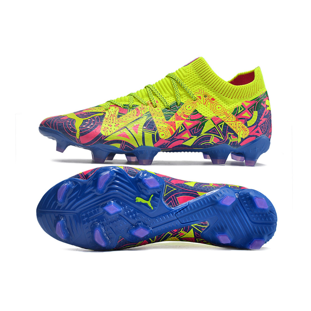Chuteira Campo Puma Future Ultimate FG Verde, Rosa e Azul 