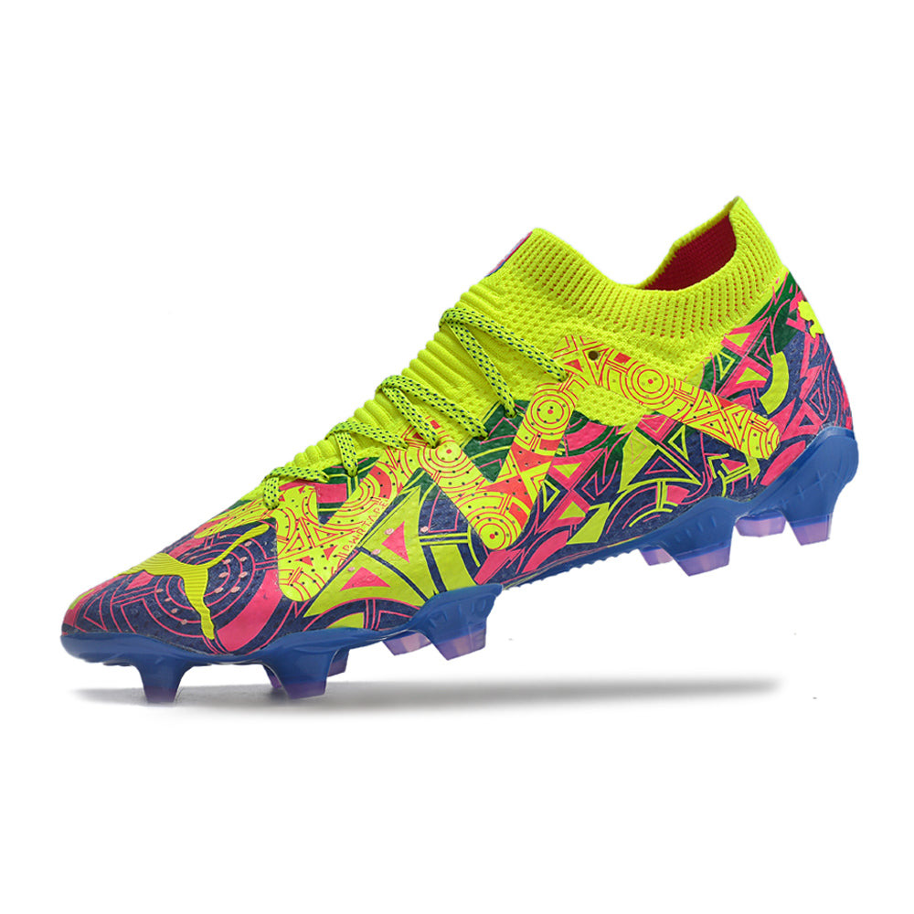Chuteira Campo Puma Future Ultimate FG Verde, Rosa e Azul 