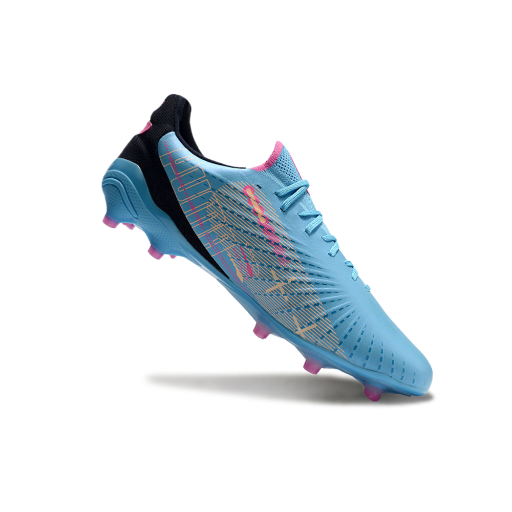 Chuteira Campo Puma King Ultimate FG Azul e Rosa 