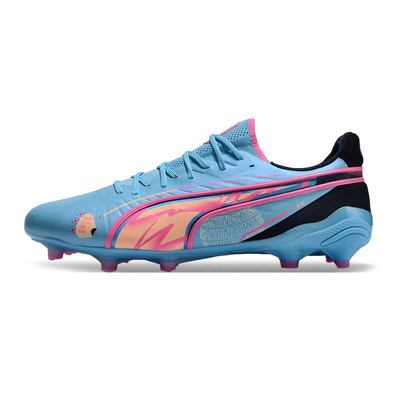 Chuteira Campo Puma King Ultimate FG Azul e Rosa 