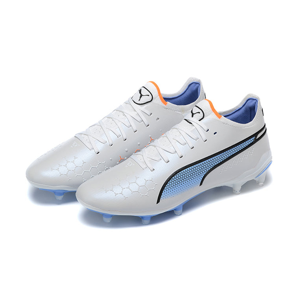 Chuteira Campo Puma King Ultimate FG Branca e Azul 