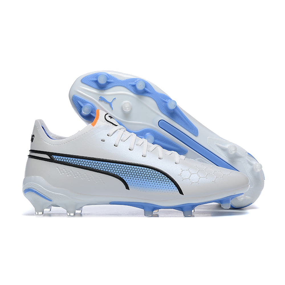 Chuteira Campo Puma King Ultimate FG Branca e Azul 