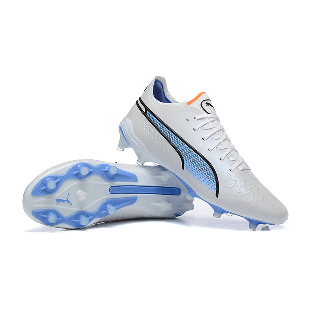 Chuteira Campo Puma King Ultimate FG Branca e Azul 