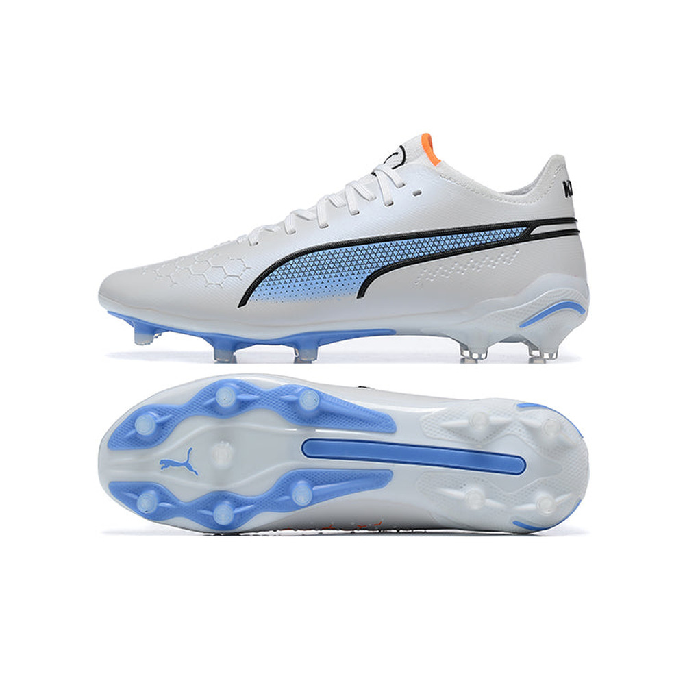 Chuteira Campo Puma King Ultimate FG Branca e Azul 