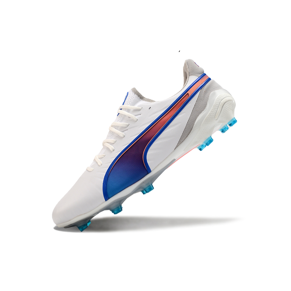 Chuteira Campo Puma King Ultimate FG Branca e Azul 