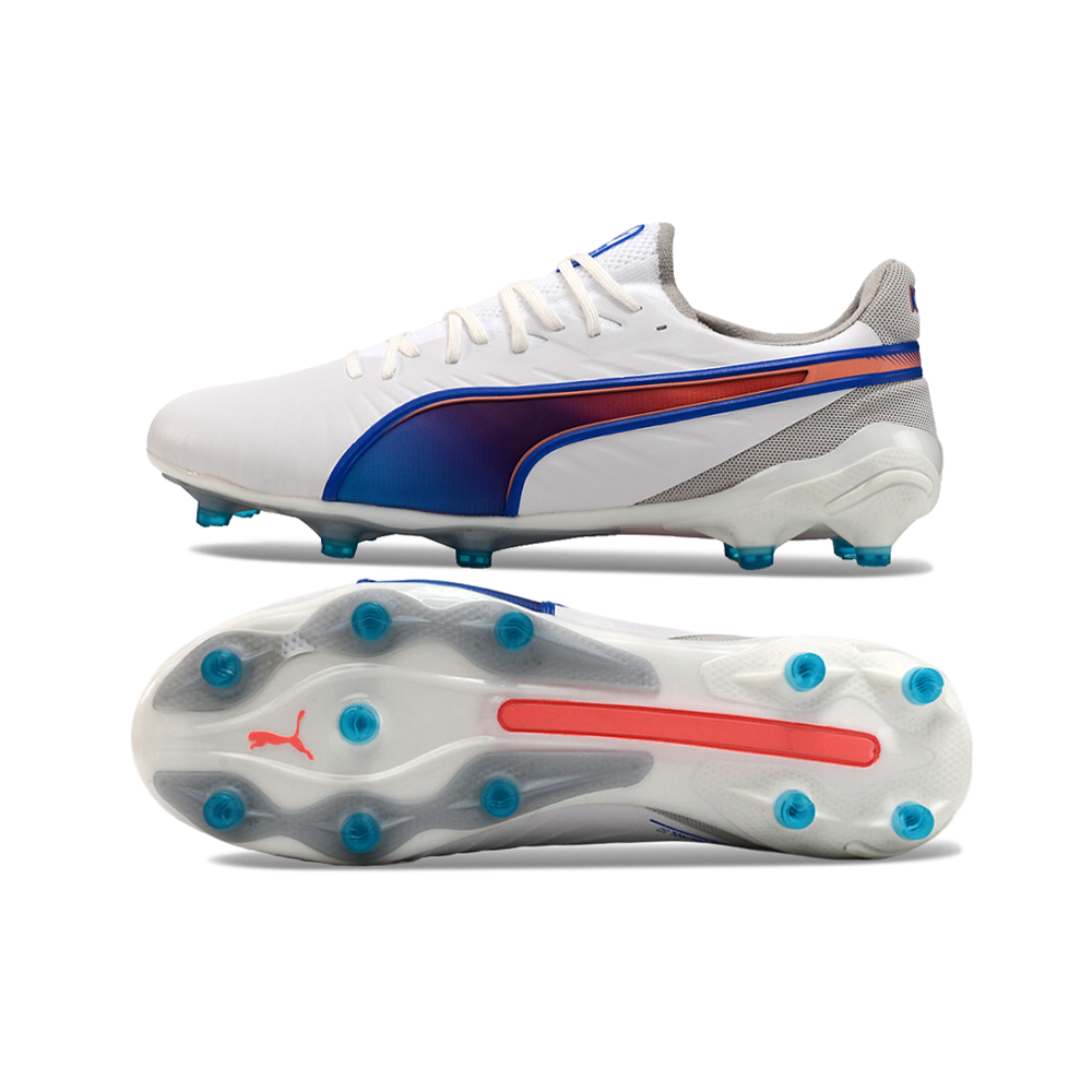 Chuteira Campo Puma King Ultimate FG Branca e Azul 