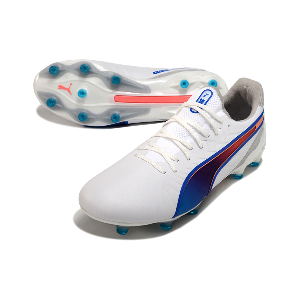 Chuteira Campo Puma King Ultimate FG Branca e Azul 