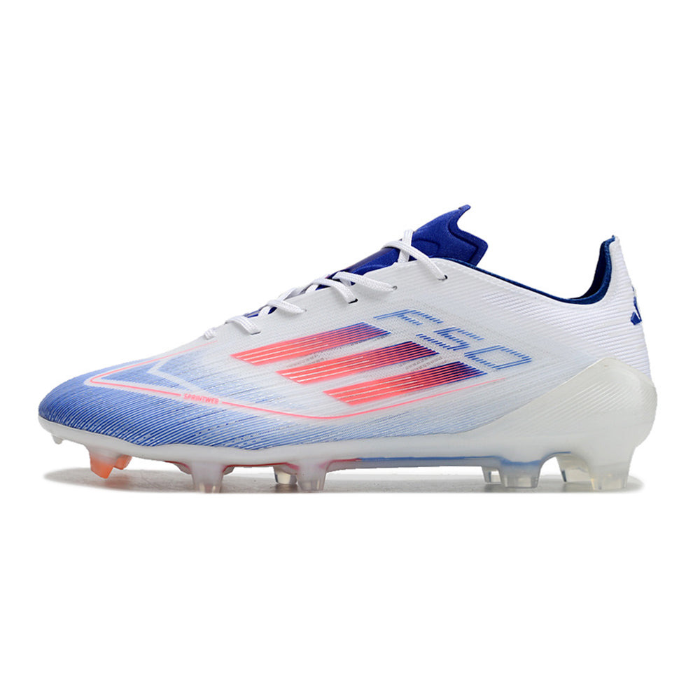 Chuteira Campo Adidas F50 FG Branca, Azul e Vermelho 