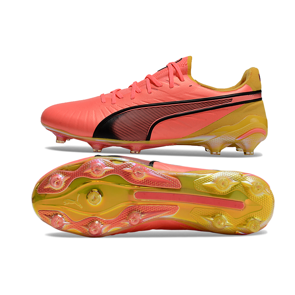 Chuteira Campo Puma King Ultimate FG Rosa e Laranja 