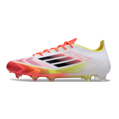 Chuteira Campo Adidas F50 FG Branca, Laranja e Amarelo