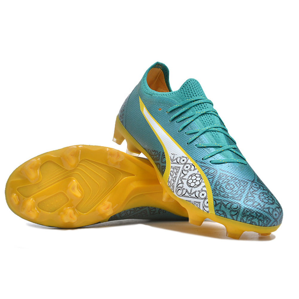 Chuteira Campo Puma Ultra Ultimate FG Azul e Amarela 