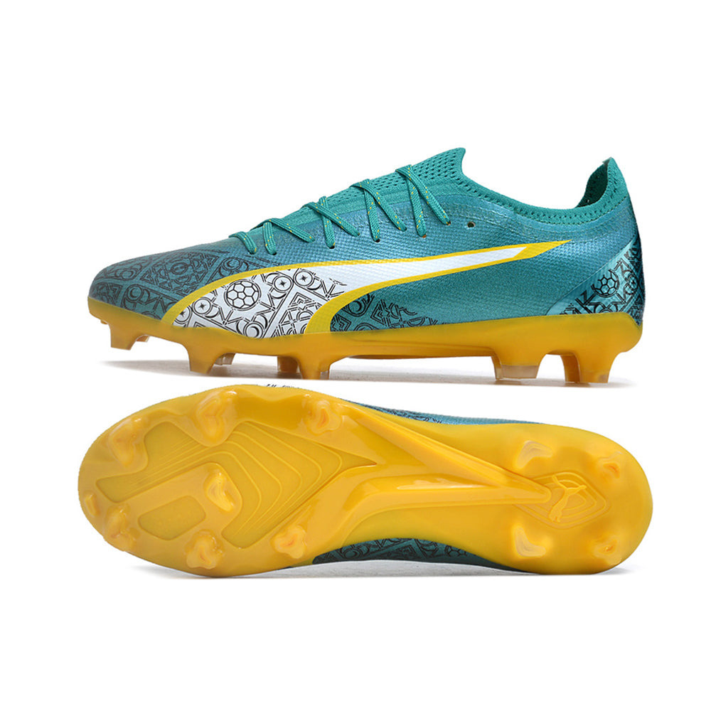 Chuteira Campo Puma Ultra Ultimate FG Azul e Amarela 