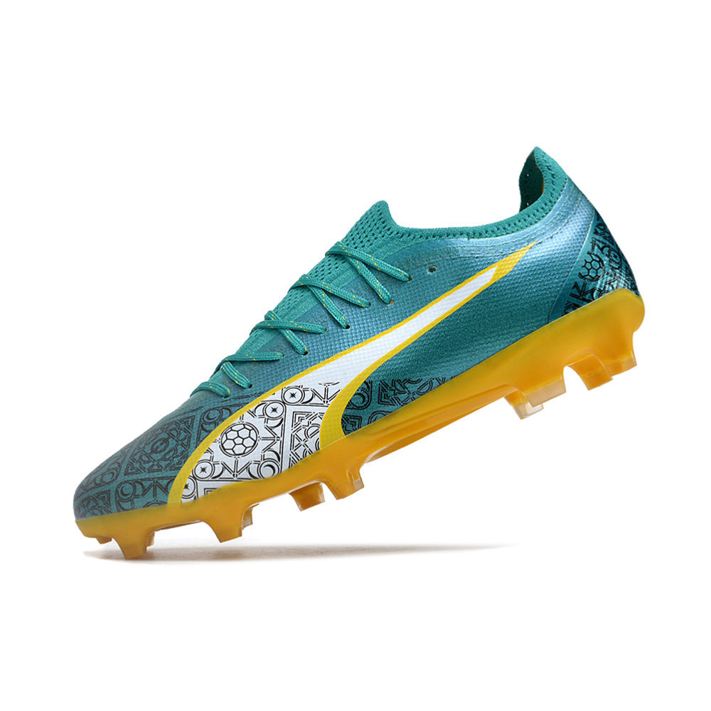 Chuteira Campo Puma Ultra Ultimate FG Azul e Amarela 