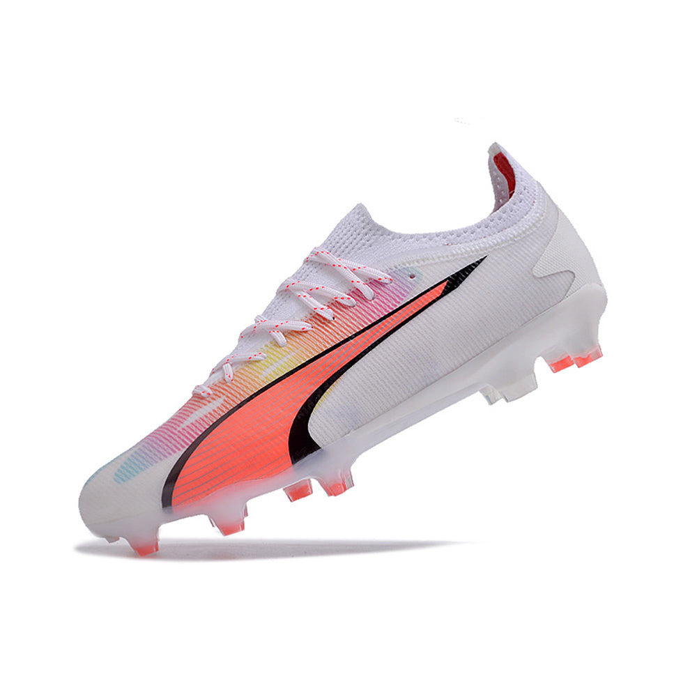 Chuteira Campo Puma Ultra Ultimate FG Branca e Vermelha 
