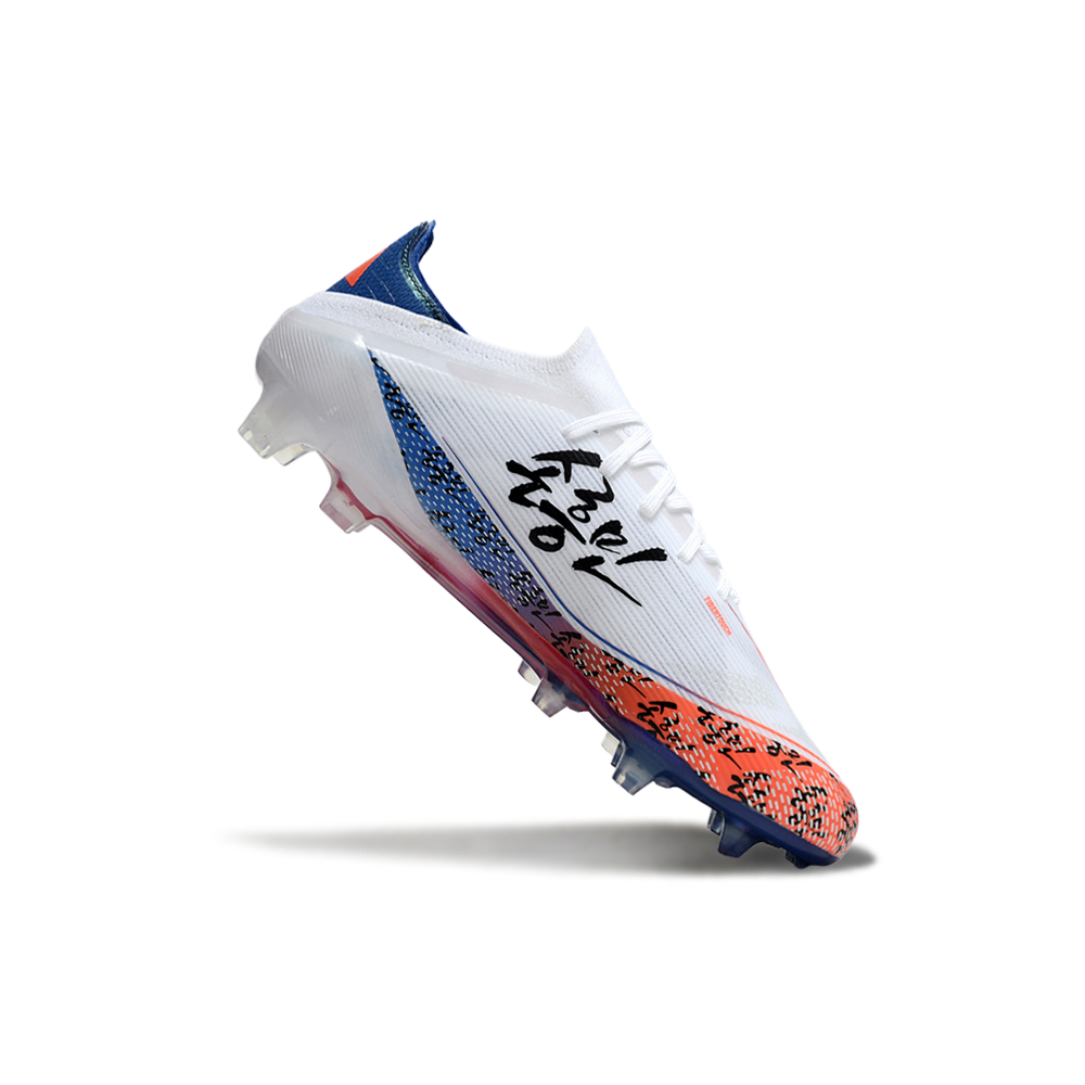 Chuteira Campo Adidas F50 FG Branca, Laranja e Azul
